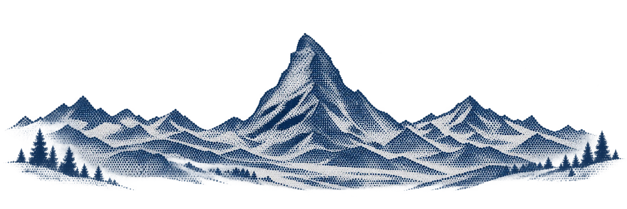 A panoramic Swiss Alps landscape illustrated in navy halftone