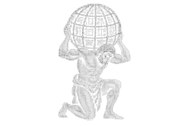 Atlas carrying the heavens, in white halftone