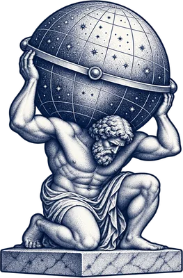 Atlas supporting a celestial globe, engraved in navy