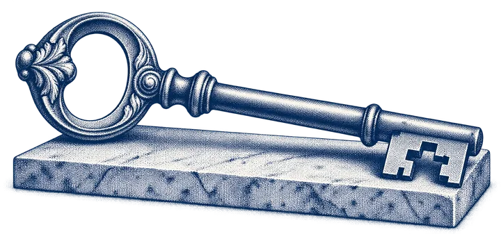 An ornamental key, engraved in navy